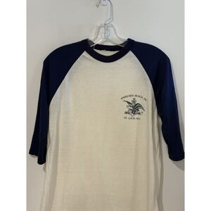 Vintage‎ 70s 80s Anheuser-Busch logo beer Baseball T-shirt USA  Sz M Blue Cream